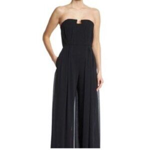 HALSTON Heritage Black Crepe Jumpsuit with Georgette Sz 6